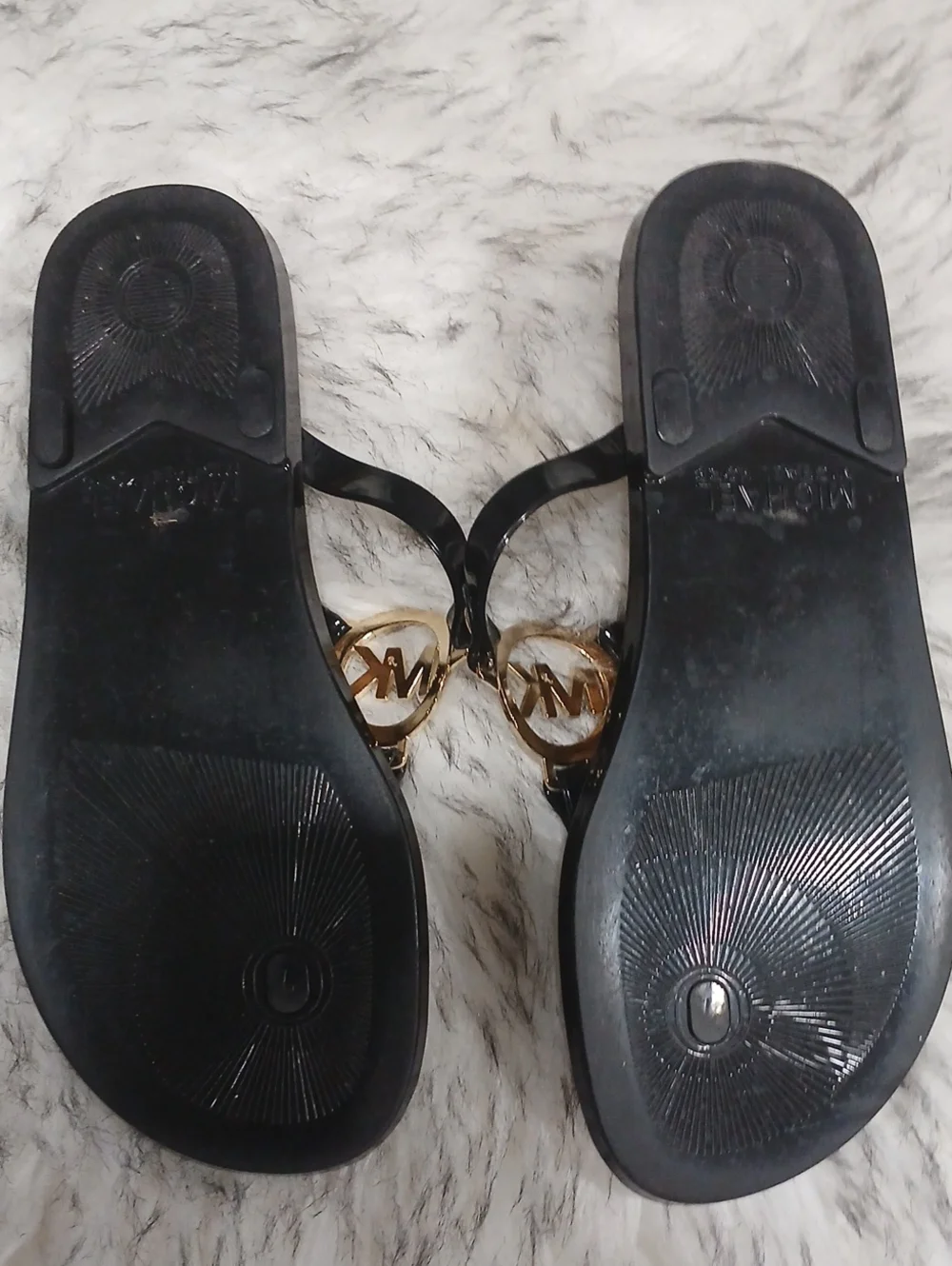 Michael Kors Black Patent Logo Thong Sandals with Cork Footbed